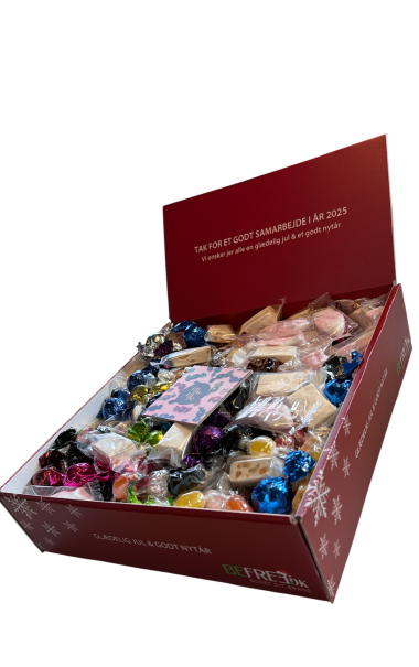 Gavekasser med EGET logo - Strrelse LARGE // 2,6 Kg. - 3 forskellige variant indhold.