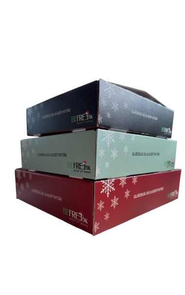 Gavekasser med EGET logo - Strrelse SMALL // 1,0 Kg. 3 forskellige variant indhold.