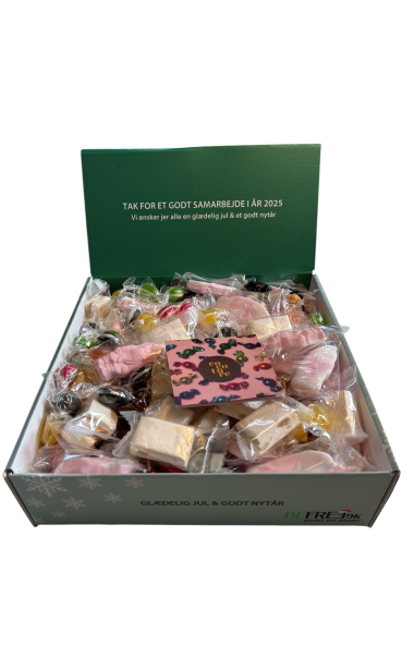 Gavekasser med EGET logo - Strrelse MEDIUM // 1,6 kg. - 3 forskellige variant indhold.