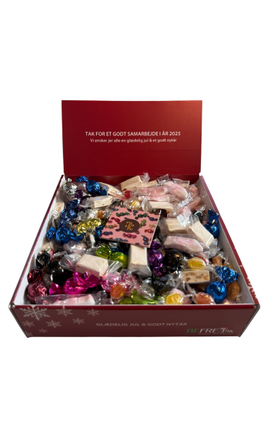 Gavekasser med EGET logo - Strrelse LARGE // 2,6 Kg. - 3 forskellige variant indhold.