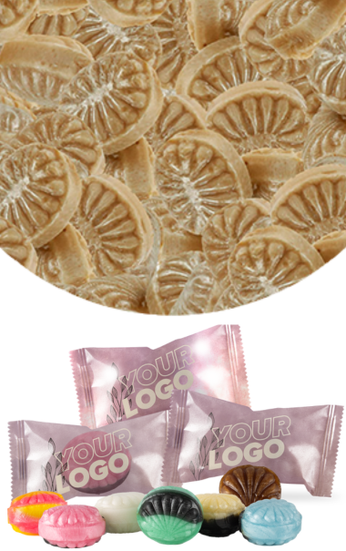 KARAMEL M. LOGO<br>flowpakket kraftig folie 