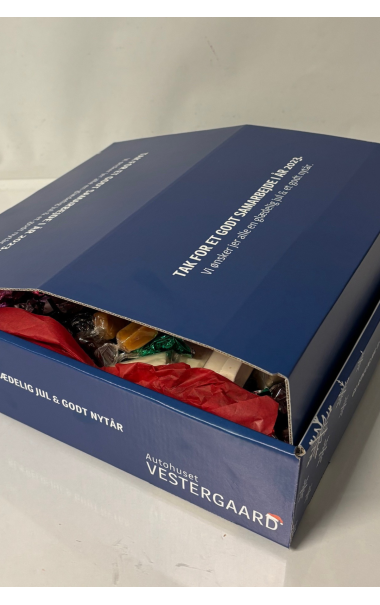 Gavekasser med EGET logo - Strrelse LARGE // 2,6 Kg. - 3 forskellige variant indhold.